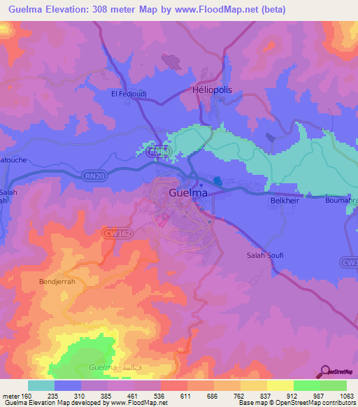 Guelma,Algeria Elevation Map