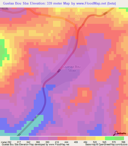 Guelaa Bou Sba,Algeria Elevation Map