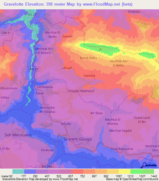 Gravelotte,Algeria Elevation Map