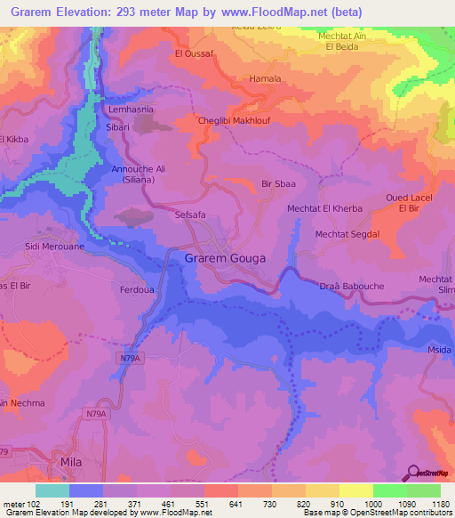 Grarem,Algeria Elevation Map