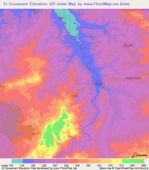 El Gouassem,Algeria Elevation Map