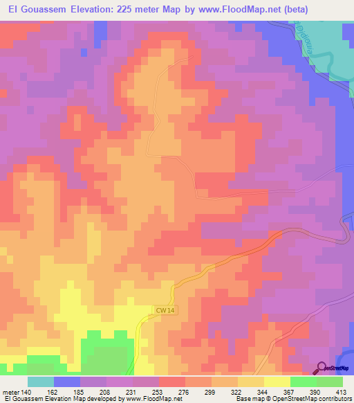 El Gouassem,Algeria Elevation Map