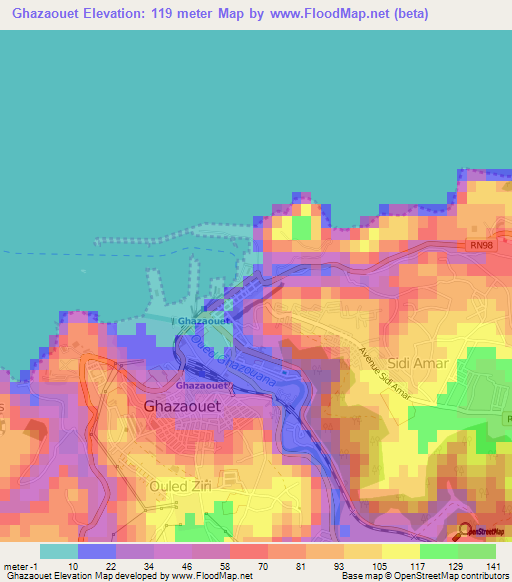 Ghazaouet,Algeria Elevation Map