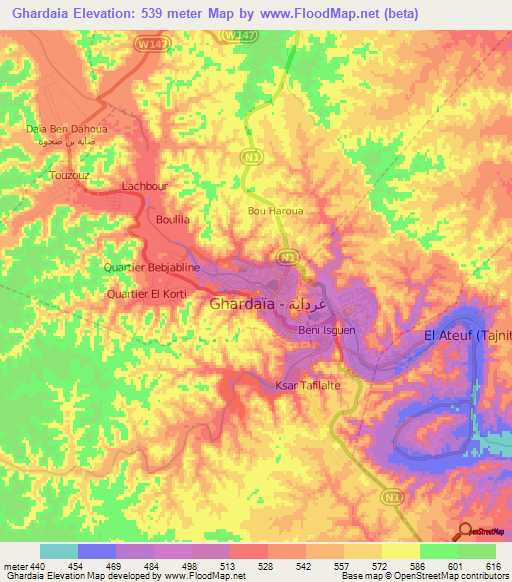 Ghardaia,Algeria Elevation Map
