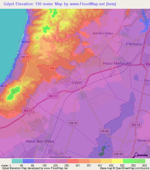 Gdyel,Algeria Elevation Map