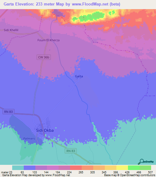 Garta,Algeria Elevation Map