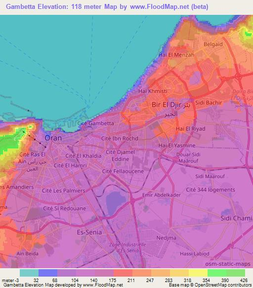 Gambetta,Algeria Elevation Map