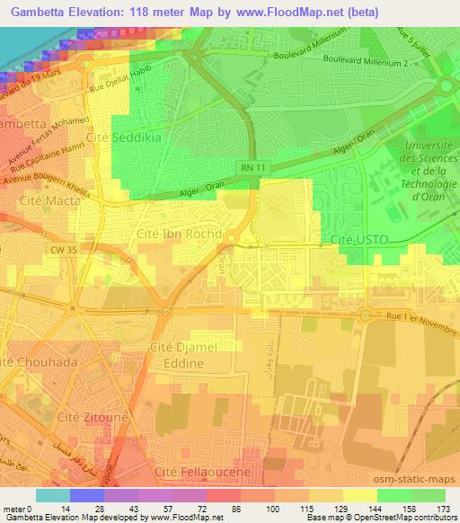 Gambetta,Algeria Elevation Map