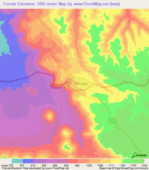 Frenda,Algeria Elevation Map