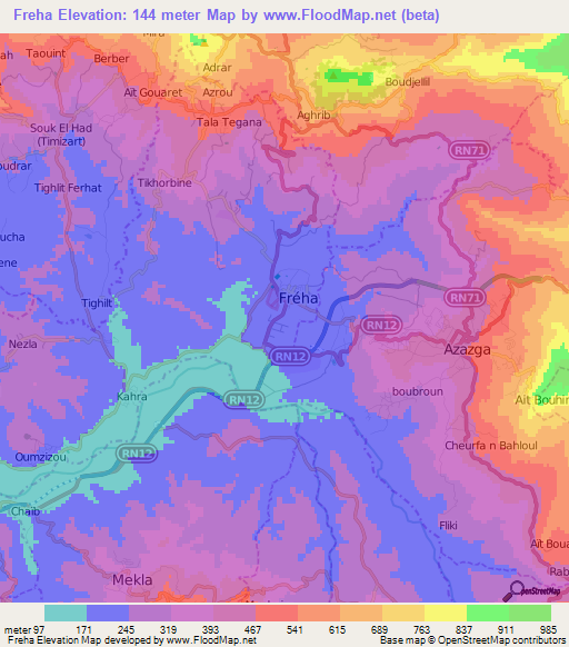 Freha,Algeria Elevation Map