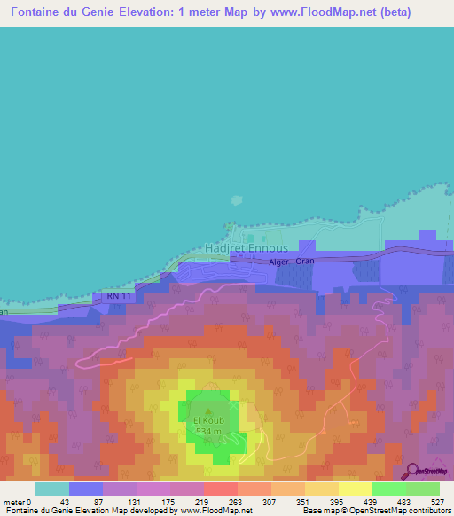 Fontaine du Genie,Algeria Elevation Map