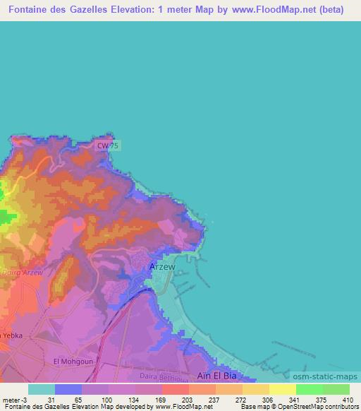 Fontaine des Gazelles,Algeria Elevation Map