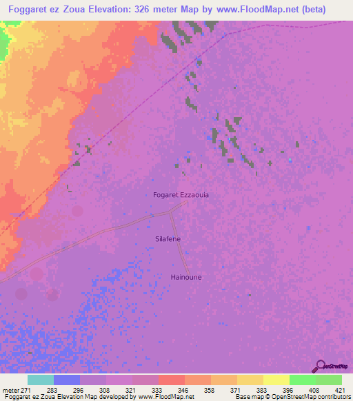 Foggaret ez Zoua,Algeria Elevation Map