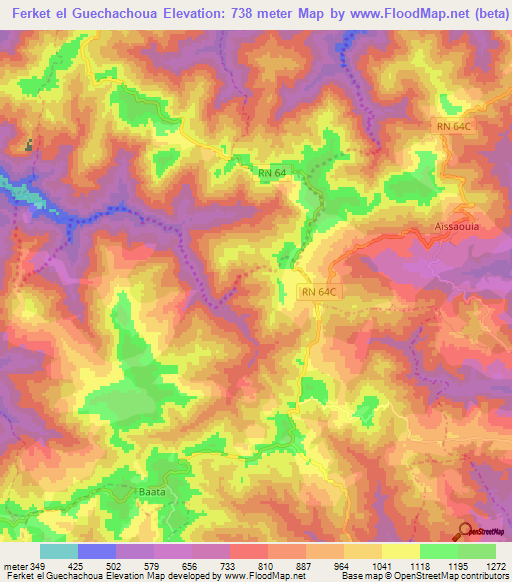 Ferket el Guechachoua,Algeria Elevation Map
