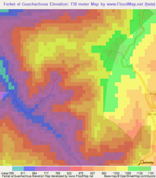Ferket el Guechachoua,Algeria Elevation Map
