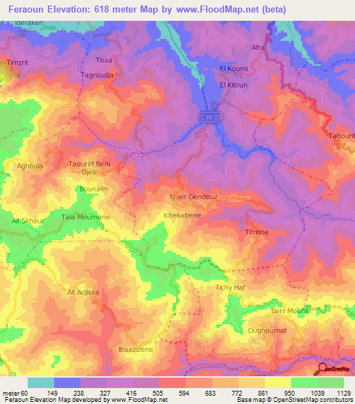 Feraoun,Algeria Elevation Map