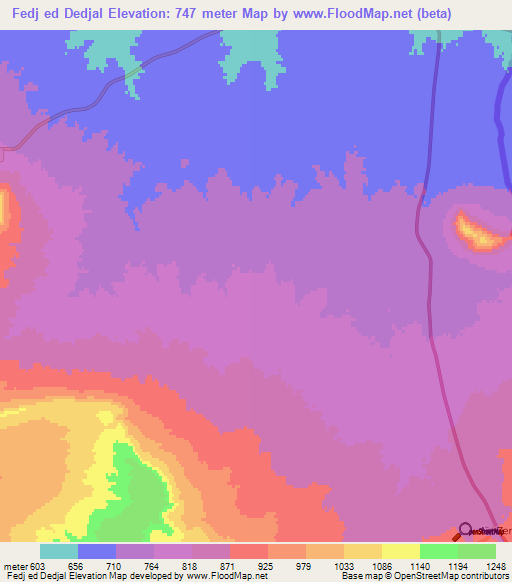 Fedj ed Dedjal,Algeria Elevation Map