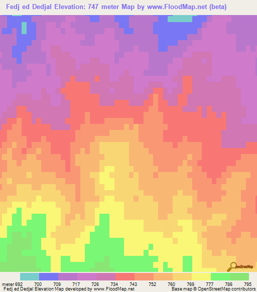 Fedj ed Dedjal,Algeria Elevation Map