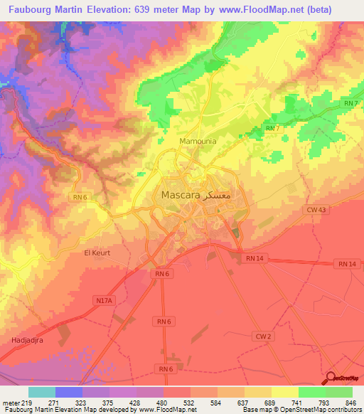 Faubourg Martin,Algeria Elevation Map
