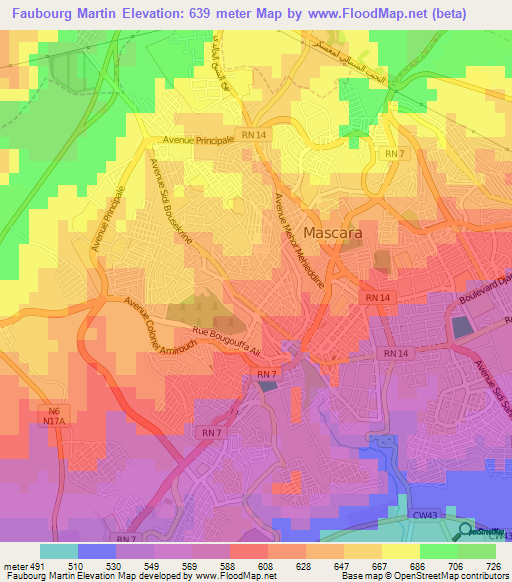 Faubourg Martin,Algeria Elevation Map