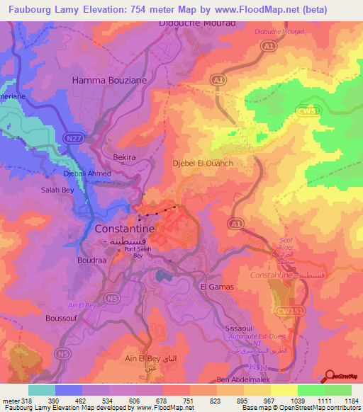 Faubourg Lamy,Algeria Elevation Map