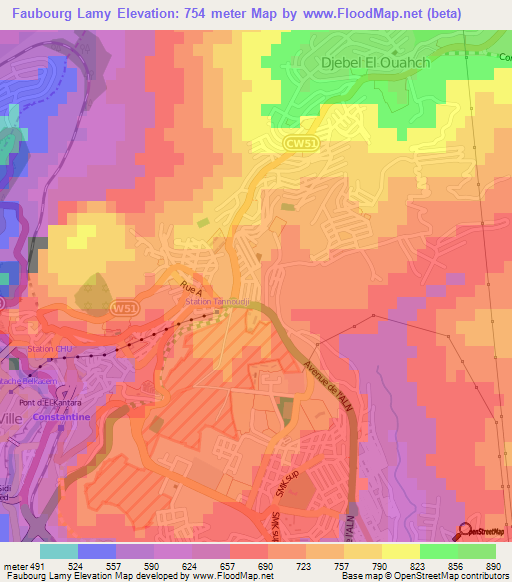 Faubourg Lamy,Algeria Elevation Map