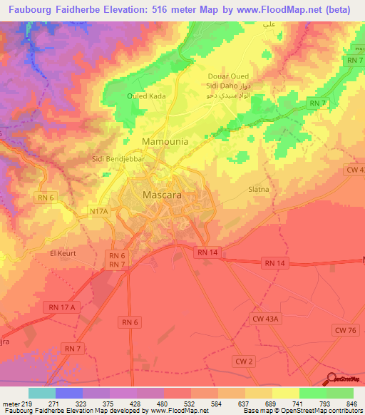 Faubourg Faidherbe,Algeria Elevation Map