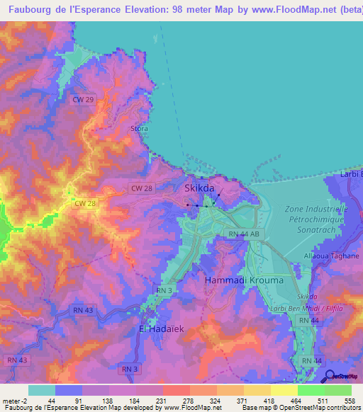 Faubourg de l'Esperance,Algeria Elevation Map