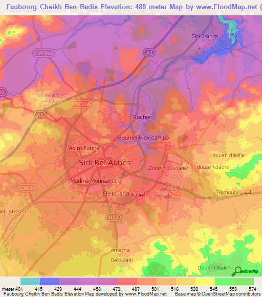 Faubourg Cheikh Ben Badis,Algeria Elevation Map