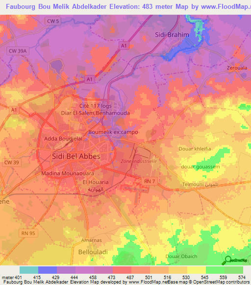 Faubourg Bou Melik Abdelkader,Algeria Elevation Map