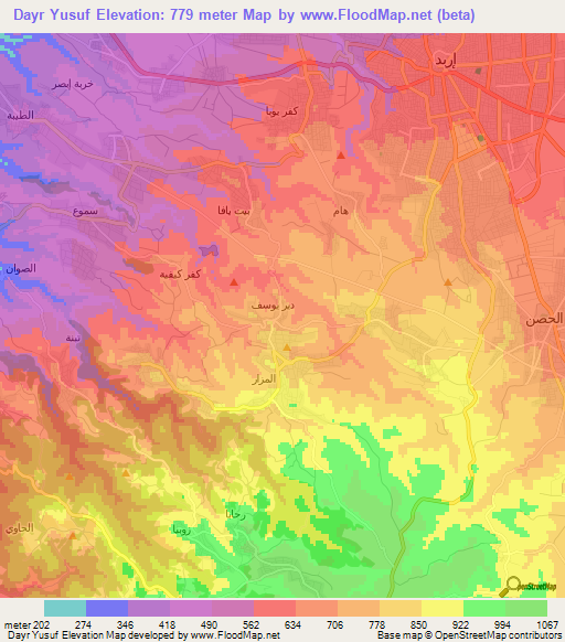 Dayr Yusuf,Jordan Elevation Map