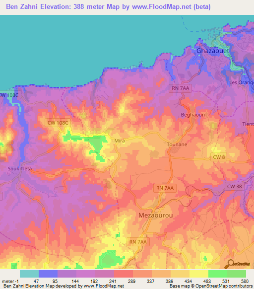 Ben Zahni,Algeria Elevation Map
