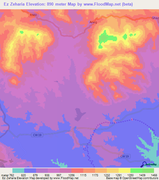 Ez Zeharia,Algeria Elevation Map