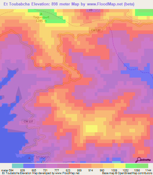 Et Toubabcha,Algeria Elevation Map