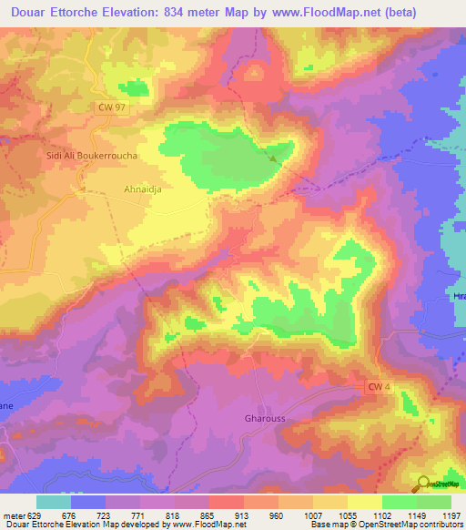 Douar Ettorche,Algeria Elevation Map