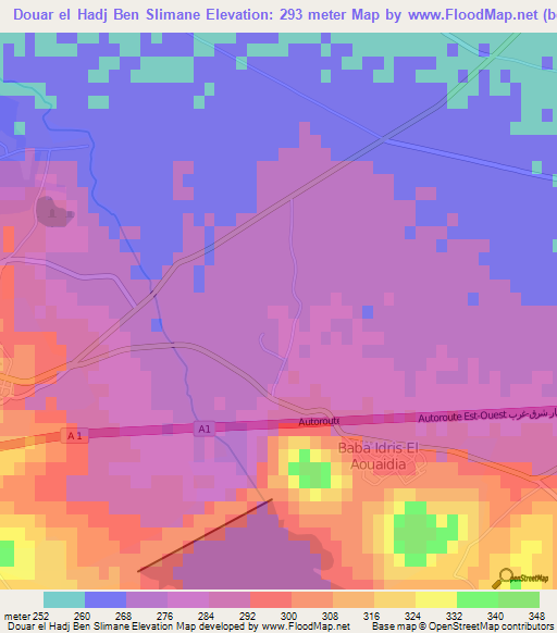 Douar el Hadj Ben Slimane,Algeria Elevation Map