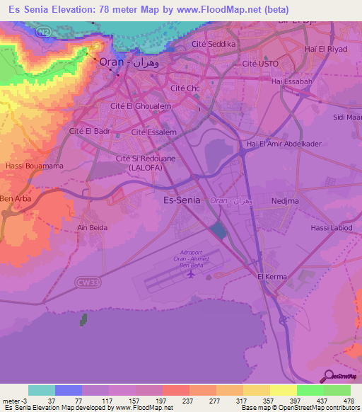 Es Senia,Algeria Elevation Map
