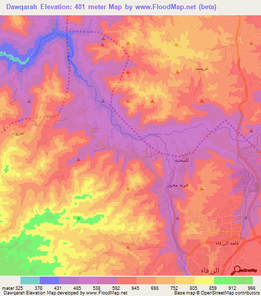 Dawqarah,Jordan Elevation Map