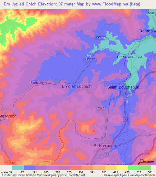 Em Jez ed Chich,Algeria Elevation Map