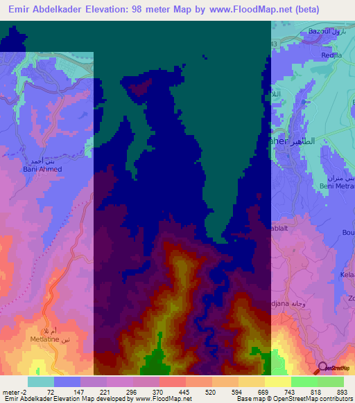 Emir Abdelkader,Algeria Elevation Map