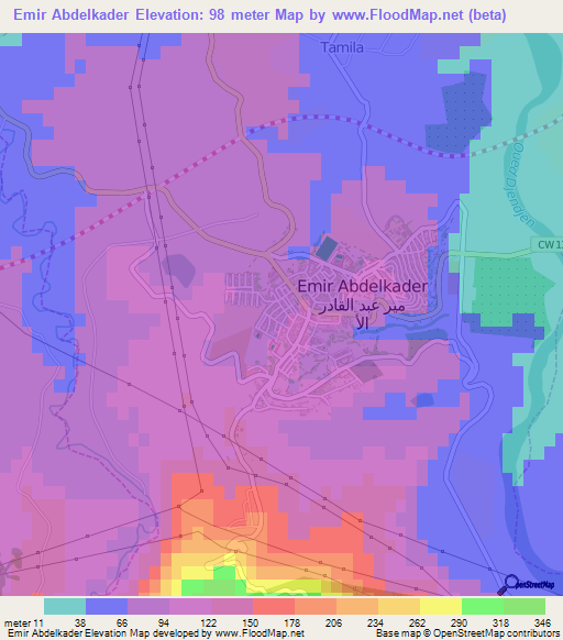 Emir Abdelkader,Algeria Elevation Map
