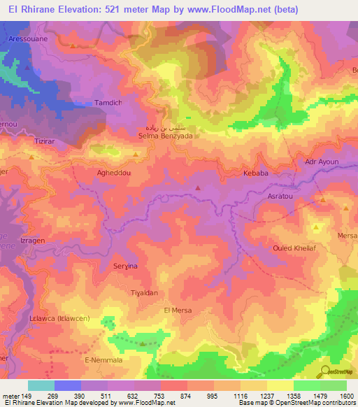 El Rhirane,Algeria Elevation Map