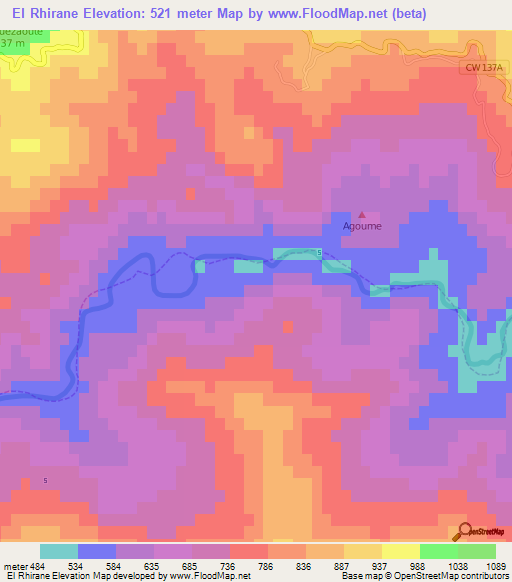 El Rhirane,Algeria Elevation Map