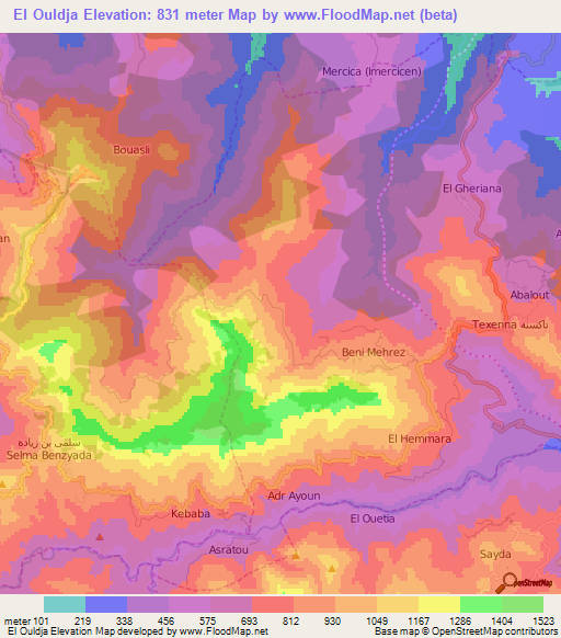 El Ouldja,Algeria Elevation Map