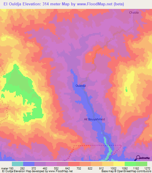 El Ouldja,Algeria Elevation Map