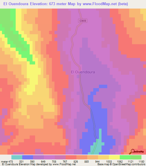 El Ouendoura,Algeria Elevation Map