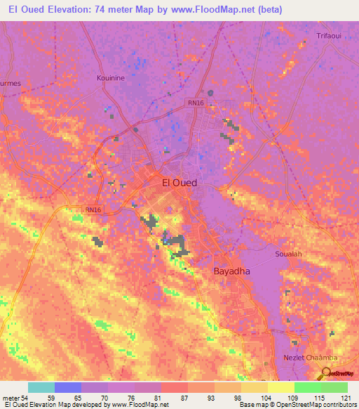 El Oued,Algeria Elevation Map