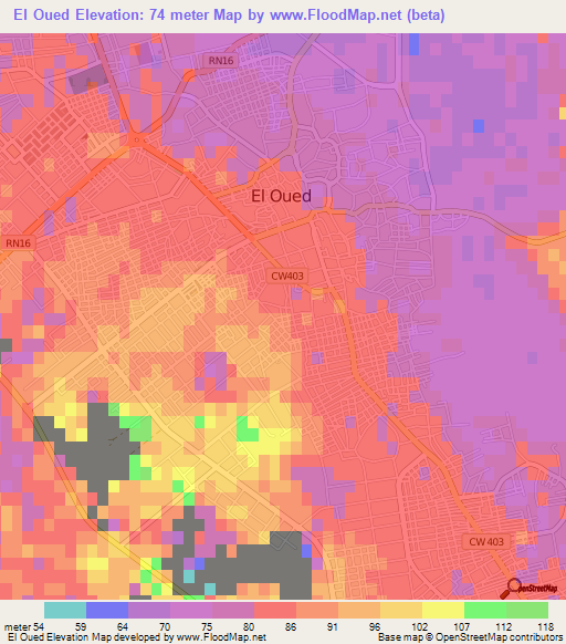 El Oued,Algeria Elevation Map