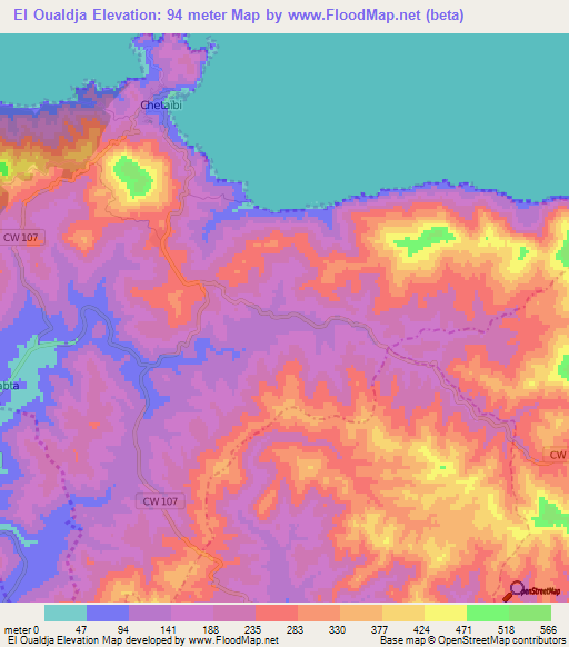 El Oualdja,Algeria Elevation Map