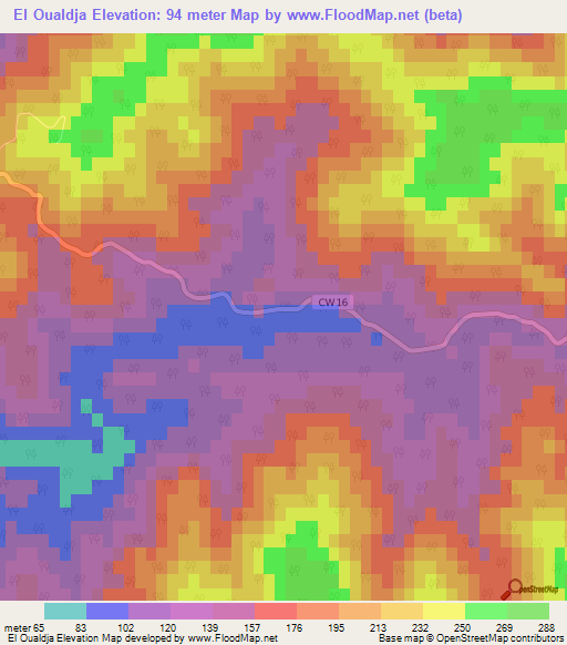El Oualdja,Algeria Elevation Map